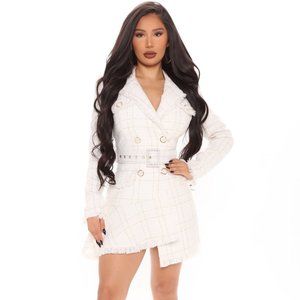 Fashion Nova Tweed Plaid Mini Winter Dress White